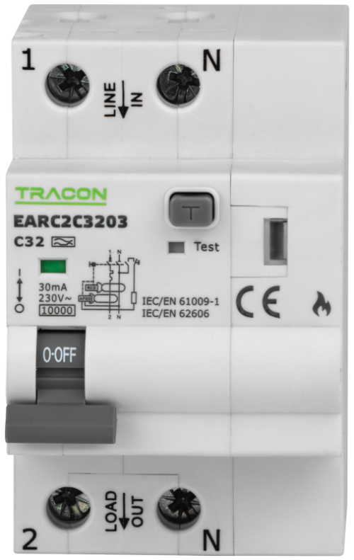 EARC2B603-1 Detektor zwarć łukowych z wył. różnicowym i nadprądowym C32A 30 mA 6kA EARC2C3203 TRACON