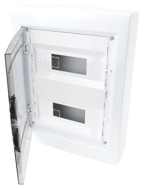 Rozdzielnica natynkowa z dymnymi płaskimi drzwiami,szyna N/P 2×12 (24) modul IP40 (H×W×D=415×330×100mm) EDFKS-12/2 TRACON