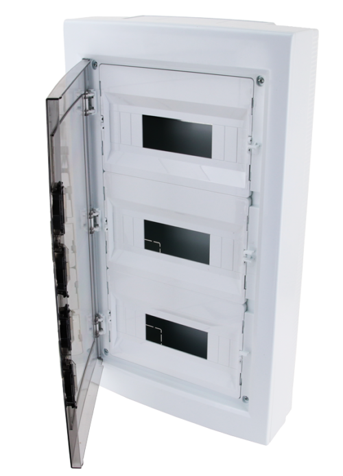Rozdzielnica natynkowa z dymnymi płaskimi drzwiami, plastik 3×12 (36) modul IP40 (H×W×D=570×330×100mm) EDFKS-12/3 TRACON