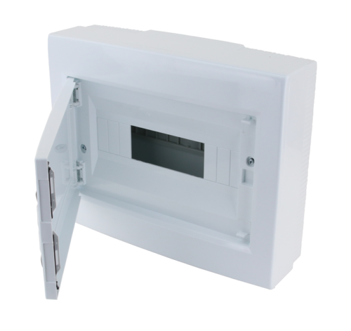Rozdzielnica natynkowa z białymi płaskimi drzwiami, plastik 1×12 (12) modul IP40 (H×W×D=260×330×92mm) EDFKSN-12/1 TRACON