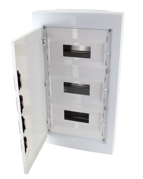 Rozdzielnica natynkowa z białymi płaskimi drzwiami, plastik 3×12 (36) modul IP40 (H×W×D=570×330×100mm) EDFKSN-12/3 TRACON
