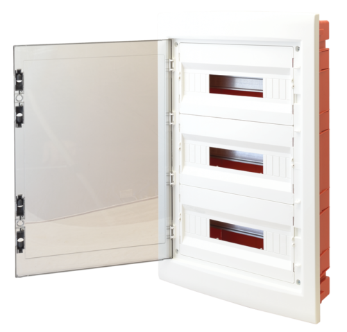 Rozdzielnica podtynkowa, dymne drzwi płaskie,szyna N/PE 3×12 (36) modul IP40 (H×W×D=545×305×85 mm) EDSS-12/3 TRACON