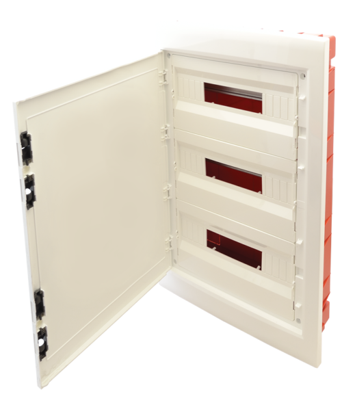 Rozdzielnica podtynkowa, białe drzwi płaskie 3×18 (54) modul IP40 (H×W×D=655×440×90 mm) EDSSN-18/3 TRACON