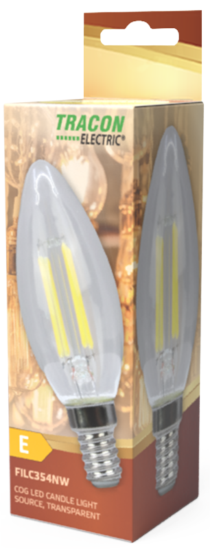 Źródło światła COG LED, świeczka, przeźroczysta 230 VAC E14 4W FILC354WW TRACON
