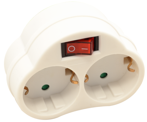 Adapter z podwójnym gniazdem z przełącznikiem białyKACS2