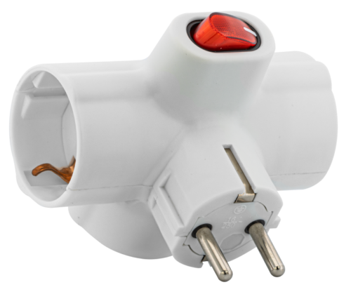 Adapter gniazdo z przełącznikiem, białe 3×SCHUKO 250 VAC 16 A KACS3 TRACON