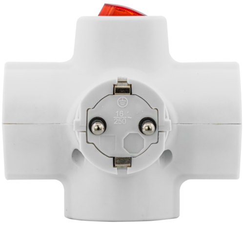 Adapter gniazdo z przełącznikiem, białe 3×SCHUKO 250 VAC 16 A KACS3 TRACON