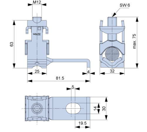 KM2GA30-40-1 Zacisk ramkowy V do przewodów i szyn Cu/Al. max.300mm2 KM2G/A30-40 TRACON