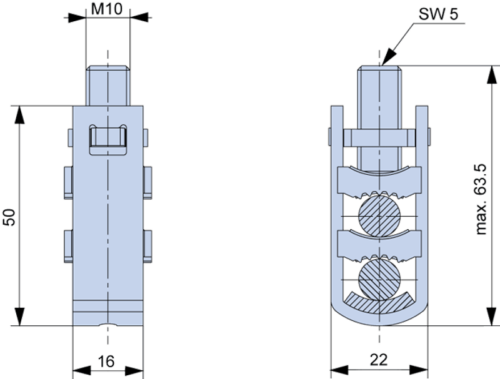 KU002-1 Zacisk ramkowy U do przewodów i szyn Cu/Al. 2×95/50mm2 KU00/2 TRACON