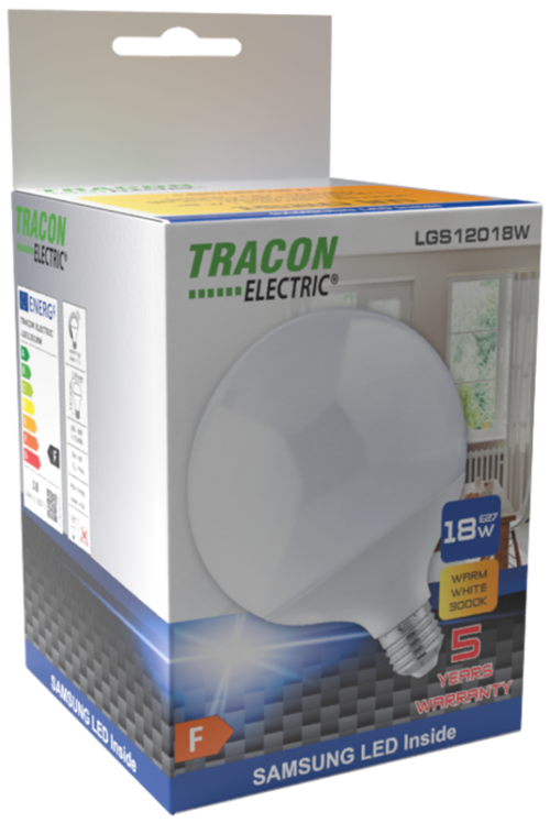 Żarówka LED z chipem Samsung - glob 230V 50Hz 18W LGS12018NW TRACON