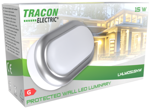 LHLMOS8NW-1 Oprawa plastikowa naścienna LED, owal, srebrna ramka 230 V 50 Hz 15 W LHLMOS15NW TRACON