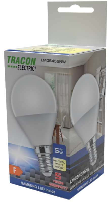 Żarówka LED z chipem Samsung - glob 230V 50Hz 5W LMGS455NW TRACON