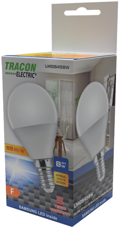 Żarówka LED z chipem Samsung - glob 230V 50Hz 8W LMGS458NW TRACON