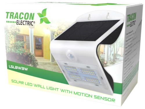 LSLBW3W-1 Solarna oprawa ścienna LEDz czujnikiem ruchu, biała 3.2 W 4000 K 400 lm LSLBW3W TRACON