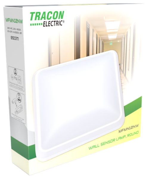 Oprawa naścienna LED z czujnikiem ruchu, kwadratowa 230 VAC 12W 850lm MFMN12NW TRACON