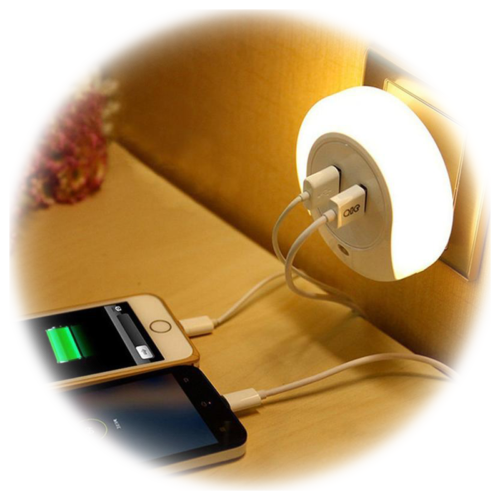 Lampka nocna wtykowa z portem USB 230VAC 50Hz 0.4W NLUSB TRACON