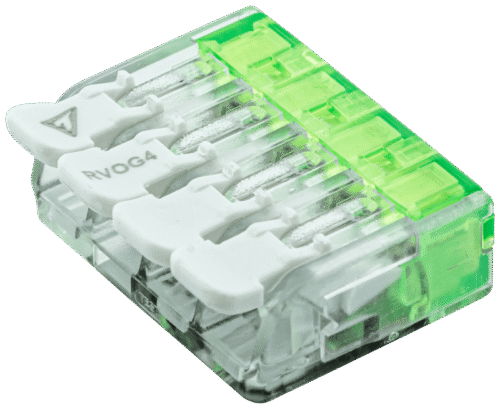 Łącznik bezśrubowy otwierany, przeźroczysty 0.2-4(2.5)mm2 32A 450VAC 4P RVOG4 TRACON