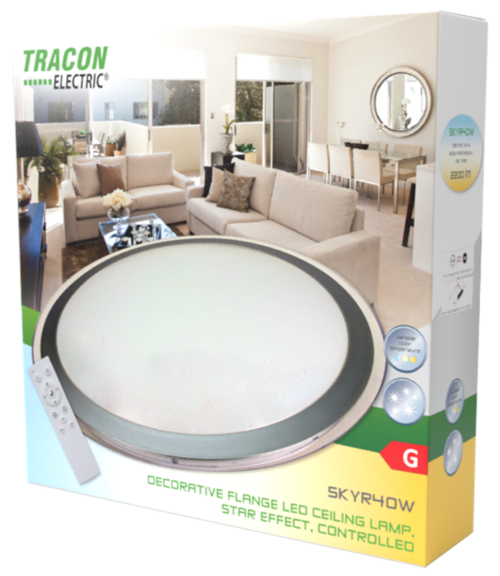 SKYR40W-2 Lampa sufitowa LED z krawędzią grafitową, sterowana 230 VAC 40W 2700lm SKYR40W TRACON