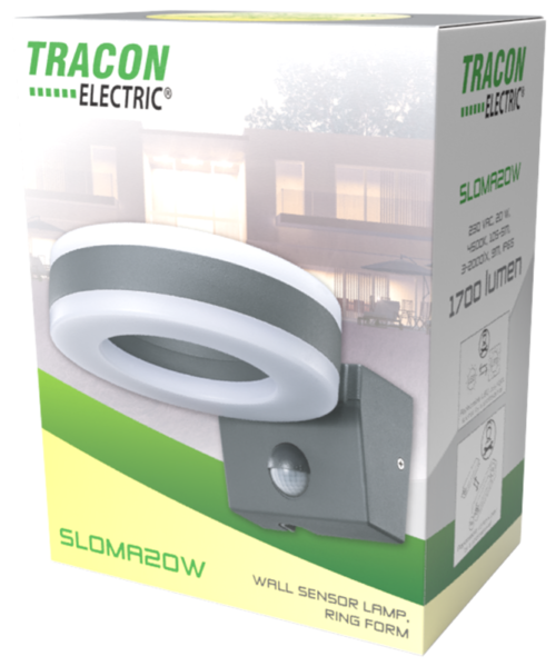 Oprawa naścienna z czujnikiem r., pierścieniowa antracyt 230VAC 20W 1700lm SLOMA20W TRACON