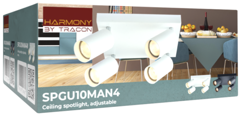 Reflektor sufitowy, regulowany, czarny 100-240VAC 50Hz 4xGU10 SPGU10MAN4B TRACON