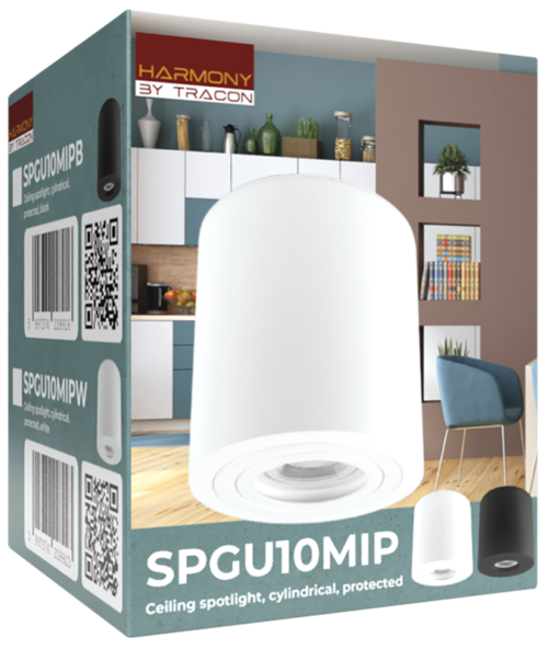 SPGU10MIPB-1 Reflektor sufitowy, hermetyczny, cylindryczny, biały 100-240VAC 50Hz 1xGU10 SPGU10MIPW TRACON