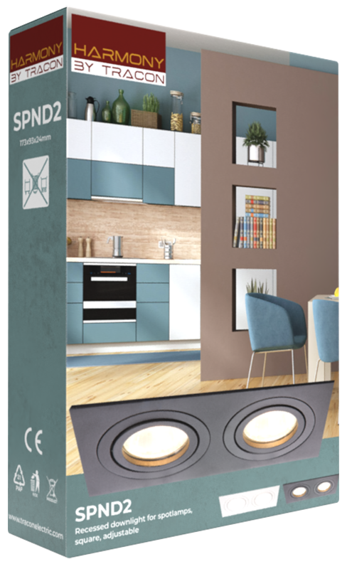 Reflektor podtynkowy, regulowany, kwadratowy, czarny 173x93x24mm SPND2B TRACON