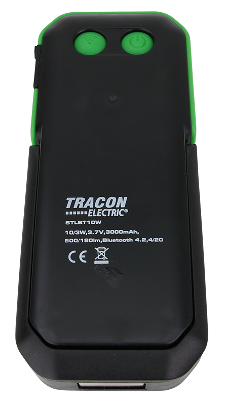 Akumulatorowa latarka LED z głośnikiem bluetooth 10/3W 6000K 3.7V 3000mAh STLBT10W TRACON