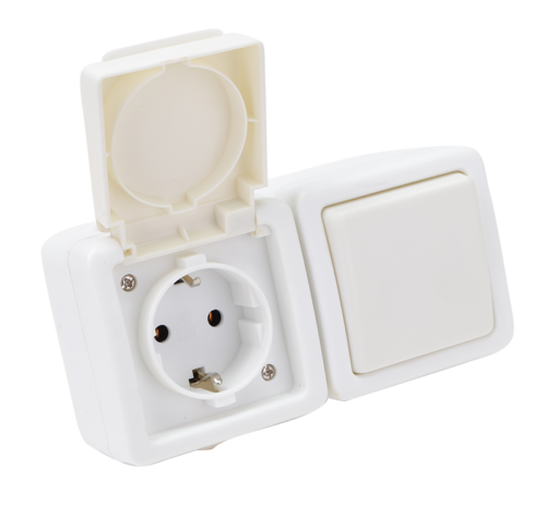Natynkowy wyłącznik jednobiegunowy+gniazdo schuko 16A/250VAC IP54 (101) TR-PH03 TRACON
