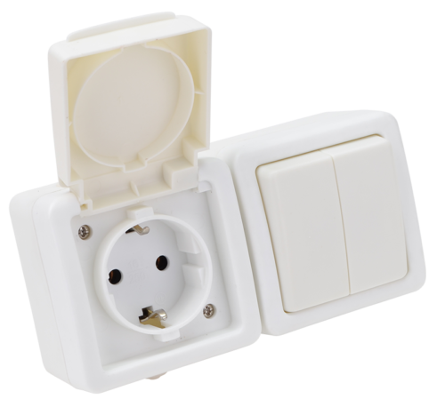 Natynkowy wyłącznik świecznikowy + gniazdo schuko 16A/250VAC IP54 (105) TR-PH09 TRACON
