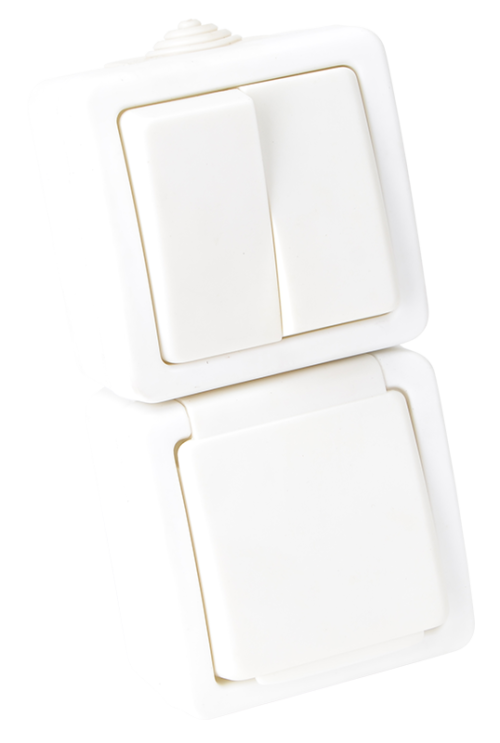 Natynkowy wyłącznik świecznikowy + gniazdo schuko, pionowy 16A/250VAC IP54 (105) TR-PH09V TRACON