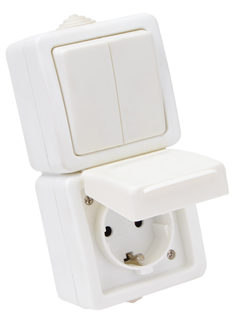 Natynkowy wyłącznik świecznikowy + gniazdo schuko, pionowy 16A/250VAC IP54 (105) TR-PH09V TRACON