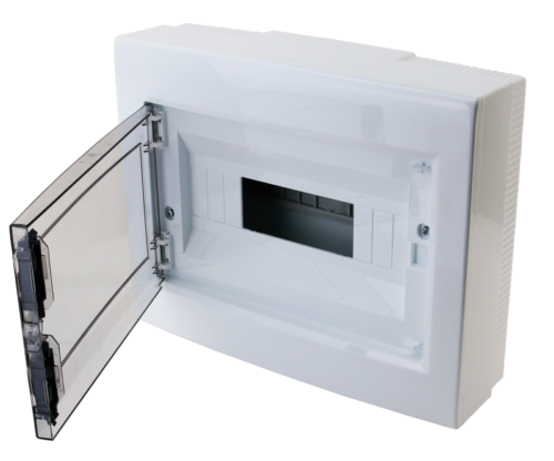 Rozdzielnica natynkowa z dymnymi płaskimi drzwiami, plastik 1×12 (12) modul IP40 (H×W×D=260×330×92mm) EDFKS-12/1 TRACON